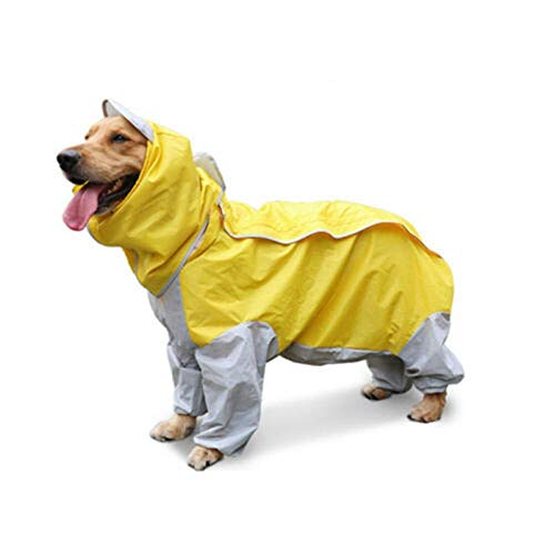 Pet Small Large Dog Regenmantel wasserdichte Kleidung für große Hunde Jumpsuit Regenmantel Hooded Overalls Cloak Jumpsuit Kleidung-Gelb_24 von NUOYIYI