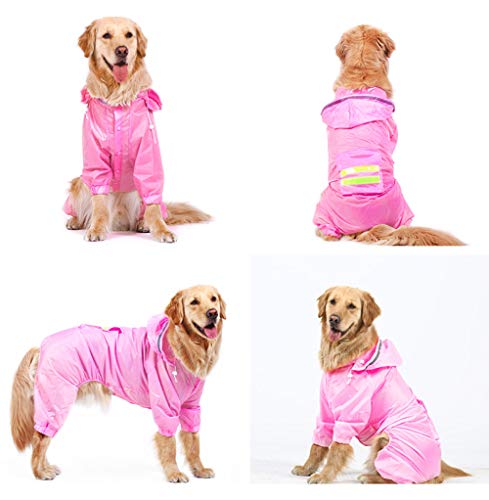 Reflektierender Regenmantel für große Hunde wasserdichte Haustierkleidung Regenanzug für große Hunde für Labrador Samojeden-Rosa_4XL von NUOYIYI