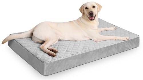 NUPIDA Orthopädische Hundebetten für extra große Hunde, wasserdichtes Hundebett mit abnehmbarem, waschbarem Bezug und rutschfester Unterseite, gestepptes Hundebett für Kiste, 119 x 73 cm, Hellgrau von NUPIDA