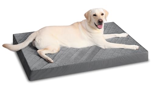 NUPIDA Orthopädische Hundebetten für extra große Hunde, wasserdichtes Hundebett mit abnehmbarem, waschbarem Bezug und rutschfester Unterseite, gestepptes Hundebett für Kiste, 129 x 73 cm, Dunkelgrau von NUPIDA