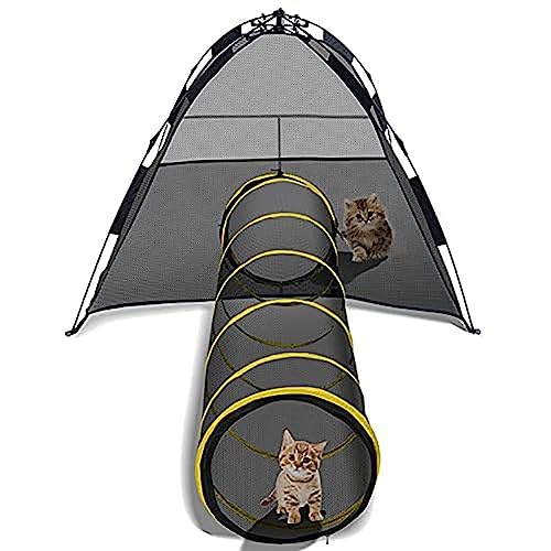 NURCIX 2-in-1-Katzenzelt für den Außenbereich, tragbares Katzengehege mit Tunnel, faltbares Pop-up-Haustiergehege mit Tragetasche, Laufstall mit visuellem Netznetz für Katzen, Welpen, Kaninchen von NURCIX