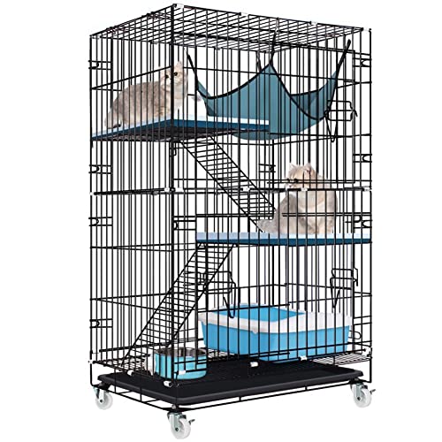 Großer Katzenkäfig, zusammenklappbarer Abnehmbarer Metalldraht-Haustier-Katzenlaufstall mit 360 ° drehbaren Rollen Platz ideal für 1-3 Katzen für Kleintiere ( Size : 60*41.5*100CM ) von NUSCWAN