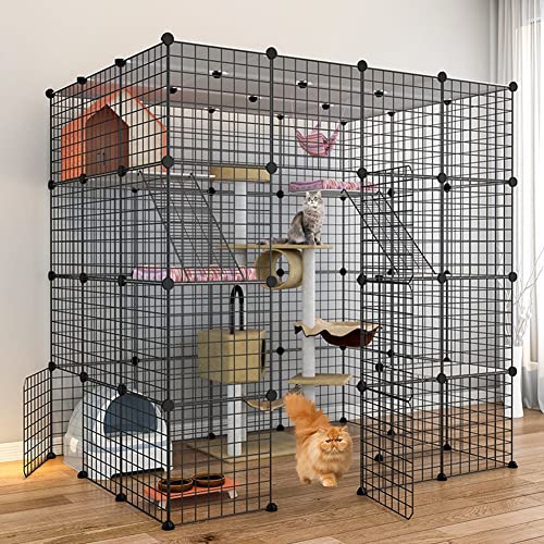 Katzenkäfig, DIY-Katzenlaufstall, 4-stöckiger Katzenzwinger, Abnehmbarer Metalldraht, großer Katzenkäfig, Übungsplatz für Kleintiere für 1–4 Katzen, Kaninchen, Frettchen, Kleintiere von NUSCWAN