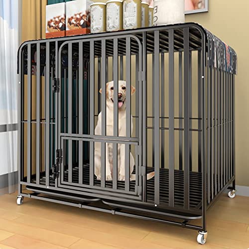 Robuste Hundebox, Haustierkäfig, sechsseitiger Vierkantrohr-Ganzstahlrahmen mit abschließbarer Tür und Rädern, abnehmbares Tablett für mittelgroße und große Hunde ( Color : Black , Size : 110*72*95cm von NUSCWAN