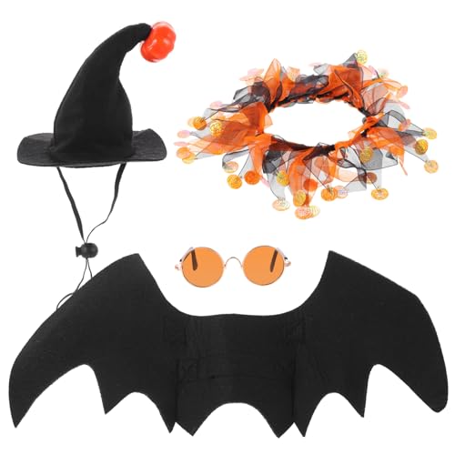 NUSITOU 1 Set Halloween Hut Partyhut Für Hunde Welpen Zubehör Halloween Kostüme Halloween Fledermausflügel Cosplay Halloween Kleidung Haustier Brille Dekoration Stilvoller von NUSITOU