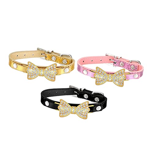 NUSITOU 3er Set PU Rhinestone Schleifen Hundehalsband Für Stilvolle Haustiere Halsband Für Hunde Mit Bunten Akzenten Größe S Ideal Für Kleine Hunde Und Welpen von NUSITOU