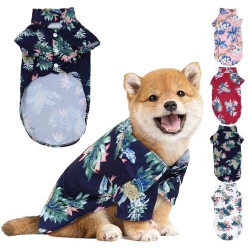 NUSITOU 4Stücke Hawaiian Hundeshirts für Sommer Atmungsaktive Haustierkleidung Modische Hundebluse Coole Hundekostüme für Kleine und Mittlere Hunde Fruchtmuster Design von NUSITOU