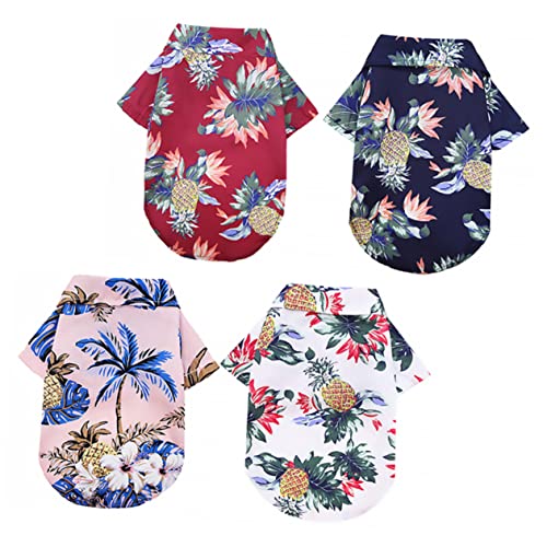 NUSITOU 4Stücke Hawaiian Pet Shirt Set Teiliges Sommer Sweatshirt für Hunde und Katzen Atmungsaktive und Stilvolle Tierbekleidung von NUSITOU