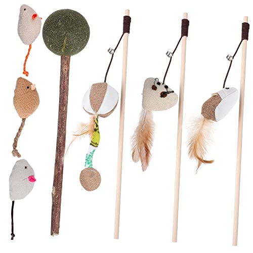 NUSITOU 7 STK Katze Plüschtier Katzenzubehör Funny Toys Fun Toy Katzenangel katzenminze cat Toy Katzen minzekissen katzenspielzeig Catnip Katze Zauberstab Katzenstabstäbe Leinen- von NUSITOU