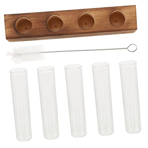 NUSITOU 4 Loch Hydroponisches Pflanzen Terrarium Set Mit Holzständer Und Glasröhren Kreative Pflanzenvase Für Die Inneneinrichtung Inklusive Reinigungsbürste 3 Teilig von NUSITOU