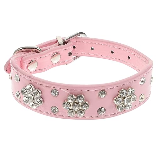 NUSITOU Verstellbares PU Hundehalsband Im Blumenstil Mit Strasssteinen Für Hunde Und Welpen Größe XS Rosa Und Stil Vereint Ideal Für Den Täglichen Gebrauch von NUSITOU