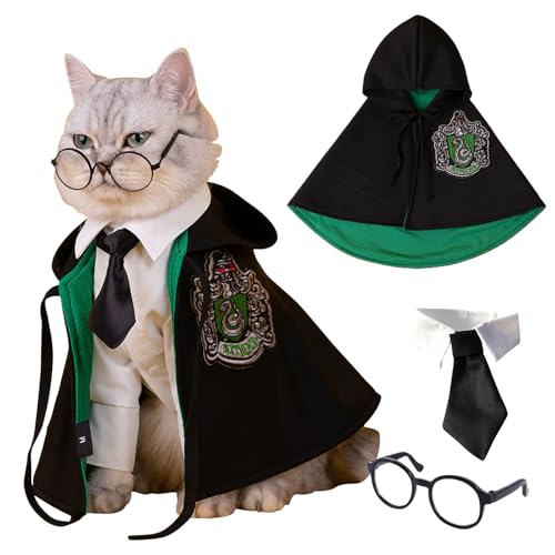 Haustier Halloween Kostüme, Haustier-Halloween-Kostüme: Umhang + Krawatte + Brille (ohne Hemd). Haustier-Cosplay-Kostüm(Green,Medium) von NUZBCPETR