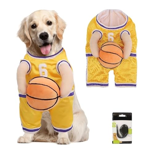 Haustier Halloween Kostüme, Hunde-Basketball-Kostüm mit Ball, Hunde-Basketballspieler-Kostüm, lustiges Dress-Up-Sport-Outfit, Cosplay-Kleidung(Giallo,Large) von NUZBCPETR