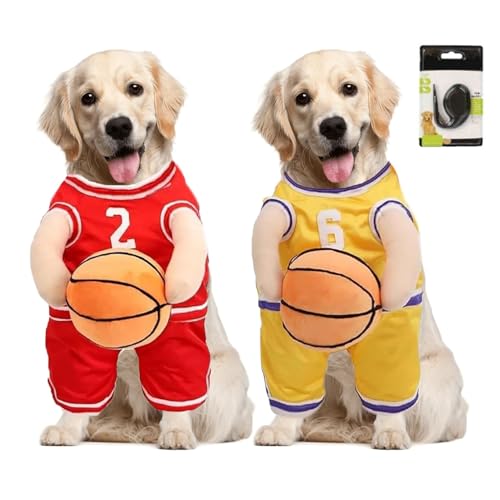 Haustier Halloween Kostüme, Hunde-Basketball-Kostüm mit Ball, Hunde-Basketballspieler-Kostüm, lustiges Dress-Up-Sport-Outfit, Cosplay-Kleidung(Mix2,Large) von NUZBCPETR