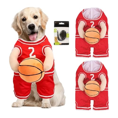 Haustier Halloween Kostüme, Hunde-Basketball-Kostüm mit Ball, Hunde-Basketballspieler-Kostüm, lustiges Dress-Up-Sport-Outfit, Cosplay-Kleidung(Red 2,Large) von NUZBCPETR