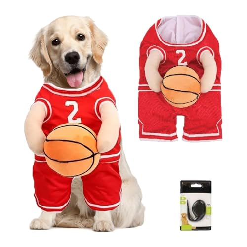 Haustier Halloween Kostüme, Hunde-Basketball-Kostüm mit Ball, Hunde-Basketballspieler-Kostüm, lustiges Dress-Up-Sport-Outfit, Cosplay-Kleidung(Rosso,Large) von NUZBCPETR