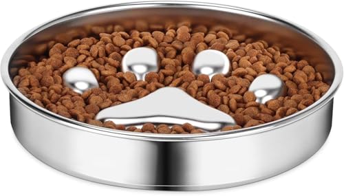 Langsamfutternäpfe für Haustiere Slow Feeder Hundenapf aus Edelstahl, verlangsamt das Fressen von Haustieren(Dog Paw Print,2 Cups/1.6" Deep (Max 4Cups)) von NUZBCPETR