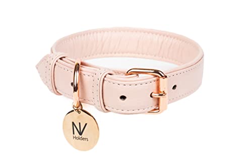 NV HOLDERS: Premium Echtleder doppelt gepolstertes Halsband für Hunde | Schwarz, Braun, Blau, Pink Halsbänder | für kleine, mittlere, große und XL Hunde (groß (41,9-49,5 cm), Hellrosa von NV Holders