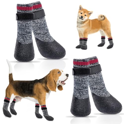 NVGVUP 2 Paar Hundesocken Pfotenschutz, Anti-Rutsch Hundesocken mit Verstellbaren Riemen, Outdoor-Hundeschuhe mit Gummisohle, wasserdichte, für Drinnen Draußen (L) von NVGVUP