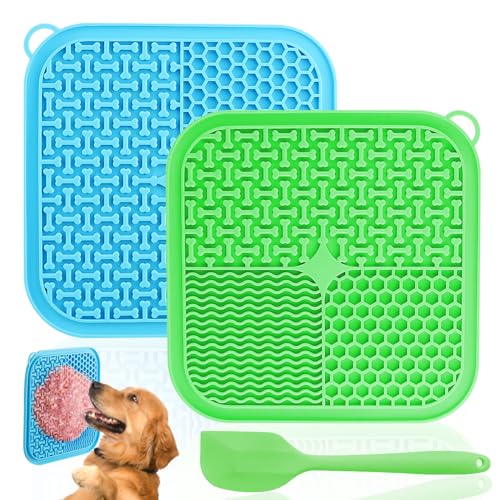 NVIYAM Schleckmatte Hund, 2 Stück Lick Mat Slow Feeder für Hunde und Katzen, Premium Leckmatte Hund mit Saugnapf, Leckmatte für Hund mit Silikon Spatel, für Baden, Pflegen und Training von NVIYAM