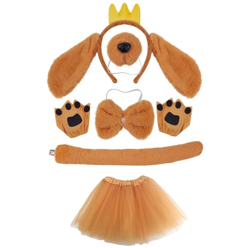 NVOQILIN Hunde Haarreifen Set Hunde Ohren Stirnband Plüsch Schwanz Hund Falsche Nase Tiere Cosplay Kostüm Set für Halloween Cosplay Party von NVOQILIN