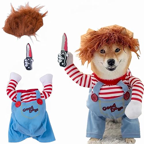 Pet Deadly Doll Hundekostüm, Chucky Dog Cosplay, lustiges Kostüm, Halloween, Weihnachten, Hundekleidung, Party-Kostüm für kleine, mittelgroße und große Hunde (L: Brustumfang 68,6 cm - 88,9 cm) von NXqilixiang