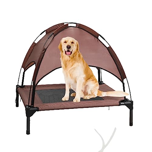 Erhöhtes Hundebett mit Baldachin, große offene Hundehütte, kühlend, atmungsaktiv, rutschfest, abnehmbar, tragbar, erhöhtes Haustierbett für Hunde und Katzen (braun, 92 x 76 x 19 cm) von NYASAA