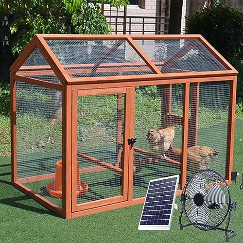 Großer Hühnerstall mit Solarventilator, Geflügelkäfig mit Stehstange, Doppeltüren für einfaches Füttern, geeignet für Garten, Hinterhof (140 x 85,5 x 105 cm) von NYASAA