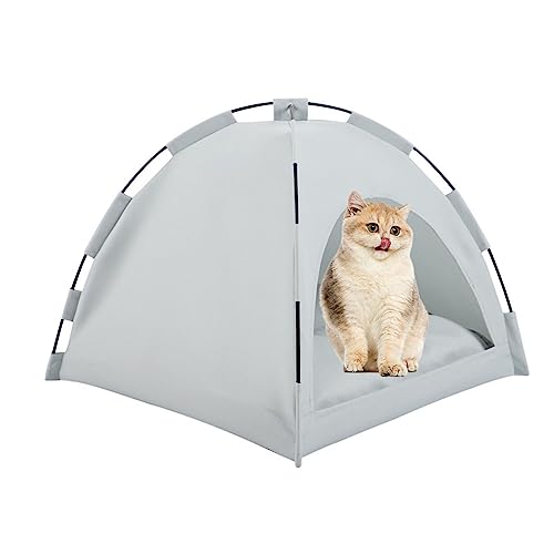 Haustier-Campingzelt, Katzenzelt für Indoor-Katzen, tragbarer, atmungsaktiver Gürtel, abnehmbares Pad, faltbar, rutschfest, geeignet für Katzen und kleine Hunde (grau 50 x 50 x 45 cm) von NYASAA