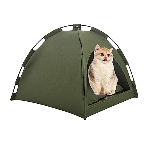 Haustier-Campingzelt, Katzenzelt für Indoor-Katzen, tragbarer atmungsaktiver Gürtel, abnehmbares Pad, faltbar, rutschfest, geeignet für Katzen und kleine Hunde (grün 40 x 40 x 35 cm) von NYASAA