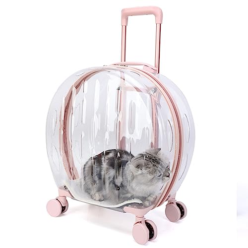 Haustier Katzentasche Trolley Koffer Transparent Koffer Große Kapazität Leise Räder mit Rädern Geeignet für Kätzchen Welpen (Rosa) von NYASAA