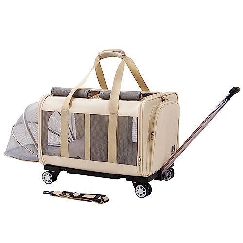 Haustier-Trolley-Koffer, verstellbare Katzen-Gepäcktasche, atmungsaktive tragbare transparente Katzentasche mit Rädern, geeignet für Reisen (gelb) von NYASAA