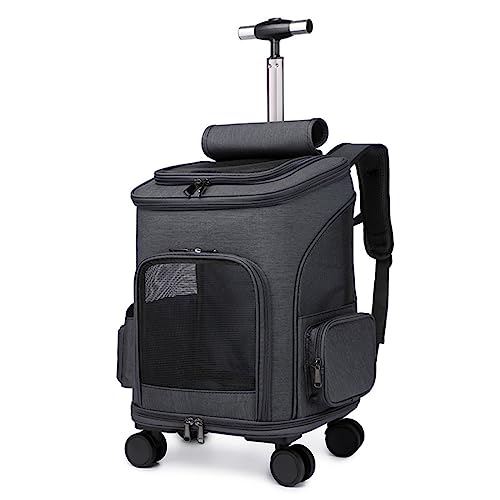 Haustier Trolley Rucksack, Outdoor Reise Katzentasche Trolley Case, Atmungsaktiv Faltbare Roller Leise Räder, Geeignet für Kätzchen und Welpen (Schwarz) von NYASAA