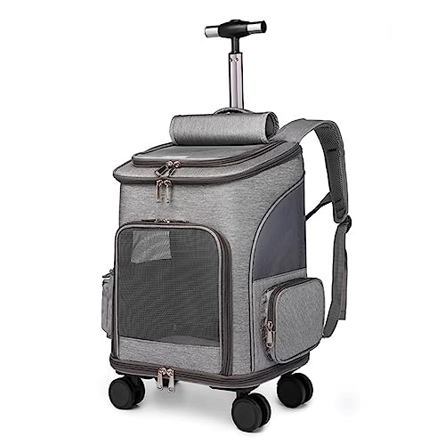 Haustier Trolley Rucksack, Outdoor Reise Katzentasche Trolley Case, Atmungsaktive Faltbare Roller Leise Räder, Geeignet für Kätzchen und Welpen (Grau) von NYASAA