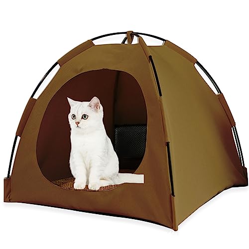 Katzenzelt für den Innenbereich mit Katzentunnel, Katzenhaus, Outdoor-Katzenzaun, tragbar für alle Jahreszeiten, halbgeschlossen und atmungsaktiv, großer Platz (braun 47 x 47 x 40 cm) von NYASAA