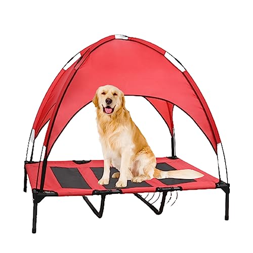 NYASAA Hundebett, Outdoor-Sonnenschutz, erfrischend, atmungsaktiv, kratzfest, erhöhtes Design, geeignet für drinnen und draußen, rot, 120 x 90 x 24 cm von NYASAA