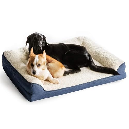 NYASAA Orthopädisches Hundebett, Haustiersofa, abnehmbar und waschbar, für alle Jahreszeiten, rutschfeste und bequeme Unterseite, geeignet für den Innenbereich (blau, 106 x 81 x 18 cm) von NYASAA