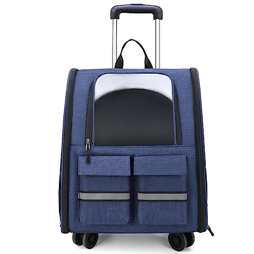 Pet Großer atmungsaktiver Trolley-Rucksack, Haustier-Rollgurt, mit Radgriff, faltbar, geeignet für kleine und mittelgroße Haustiere (blau) von NYASAA