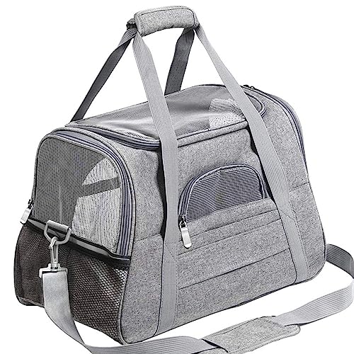 Tragbare Haustiertasche für unterwegs, belüfteter Katzenrucksack, bequemer, tragbarer Kuriertasche, Segeltuch, atmungsaktives Netzgewebe für Welpen, Katzen (grau, 44 x 25 x 28 cm) von NYASAA