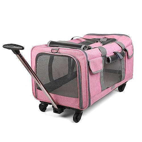 Tragbarer Haustier-Trolley zum Ausgehen, faltbar, große Kapazität, geräuschlose Räder, große Kapazität, geeignet für kleine Katzen und Hunde (Rosa) von NYASAA