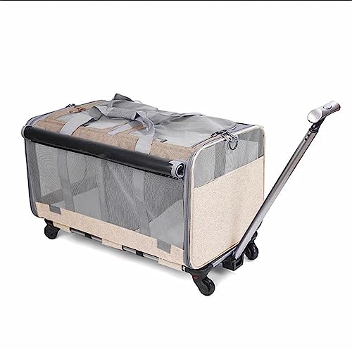 Tragbarer atmungsaktiver Trolley-Koffer zum Ausgehen, abnehmbarer Trolley, weicher faltbarer Haustiertragerucksack, geeignet für Kätzchen und Welpen (Khaki) von NYASAA