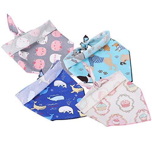 4 Stück Hunde-Bandanas, Hunde-Halstuch, Baumwoll-Taschentuch, dreieckiges Lätzchen, waschbar, Druck-Stil, Haustier-Kleidung (L) von NYSUZHOUJI