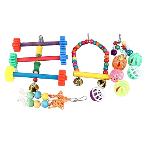 NYSUZHOUJI Buntes Vogelspielzeug-Set, Klettern, Kauen, Schaukeln, Glockenball, Papageienkäfig-Spielzeug für Sittiche, Nymphensittiche von NYSUZHOUJI