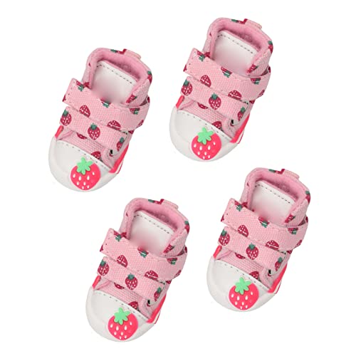 NYSUZHOUJI Hundeschuhe Slip Erdbeerhundstiefel für kleine Hunde Teddy Bichon Pomeranische Leinwand Samtfutter von NYSUZHOUJI