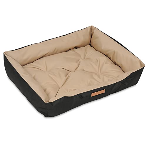 NYVI Hundebett NYVIPet Milo 76x60 cm Beige/Schwarz - Herausnehmbares Kissen, auch für Katzen - Hundekissen Hundesofa Für Kleine & Mittlere Hunde - Höchster Liegekomfort, Oeko-TEX von NYVI