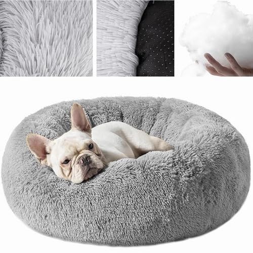 NYVI Hundebett NYVIPets Flauschi Ø 60 cm Rund Grau - Flauschiges Hundekissen - Waschbar, rutschfeste & Wasserabweisende Unterseite - Katzenbett - Tierbett für kleine Haustiere von NYVI