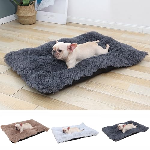 NZDFH Hundebett Katzenbett Flauschig, Hundebetten 70x50cm, Weiche Langer Plüsch, Hundematte Waschbar, rutschfeste Unterseite, Haustierbett für Kleine, Mittelgroße Hunde, Katzen, Dunkelgrau von NZDFH