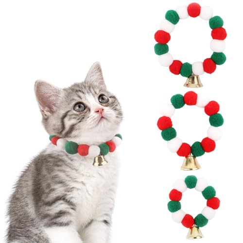 NZDFH Katzenhalsband Hundehalsband Plüschbälle, Weihnachtskostüm Katze Hund, Katzenhalsband mit Glocke, Haustier Weihnachtshalsband, Weihnachtsdeko Katzen und Hunde, L von NZDFH