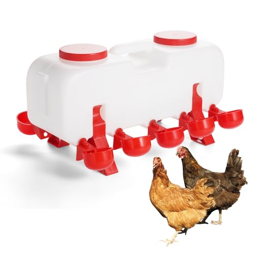 NZJWZS Automatische Hühnerbewässerung mit 10 Wasserbechern und Standbeinen, freistehende Geflügelbewässerung, Hühnerfutterstation, auch geeignet für Küken, Küken, Entchen, Wachteln, Tauben. von NZJWZS