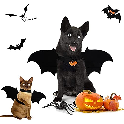 NZXVSE Fledermausflügel für Katzen, Halloween-Kostüm, Fledermaus-Kostüm für Katzen und Hunde, Welpen, Cosplay, Kleidung mit Glocken für Halloween-Dekorationen, verstellbar und leicht, groß von NZXVSE